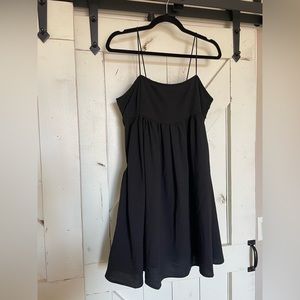 SHEIN Spaghetti strap babydoll black mini dress with pockets. Size Large. New!